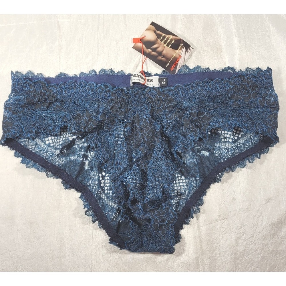 Sexsense Men's Lace Hipster Femboy Panty Briefs -‎ Teal - XL